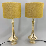 Paire de grandes lampes de table en laiton, années 1950, restaurées