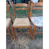 6 wooden kitchen chairs, straw-covered