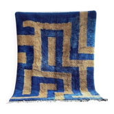 Tapis berbère marocain bleu et beige 300x200 cm – fait main
