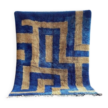 Tapis berbère marocain bleu et beige 300x200 cm – fait main