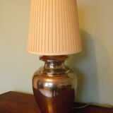 Living room mood lamp, silver metal base, wooden base, pleated lampshade