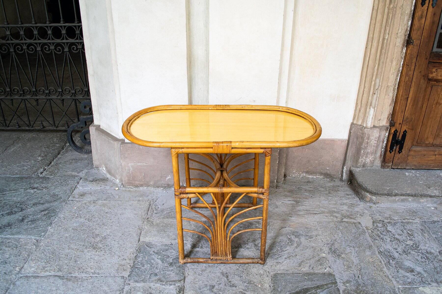 Art Deco bamboo wicker coffee table by Vivai del Sud, 1960s