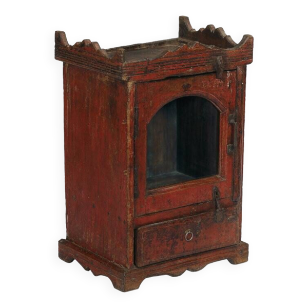 Vitrine rouge indienne chevet patine et piece d'origine bois teck