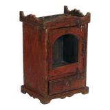 Indian red display cabinet, patinated bedside table and original teak wood part