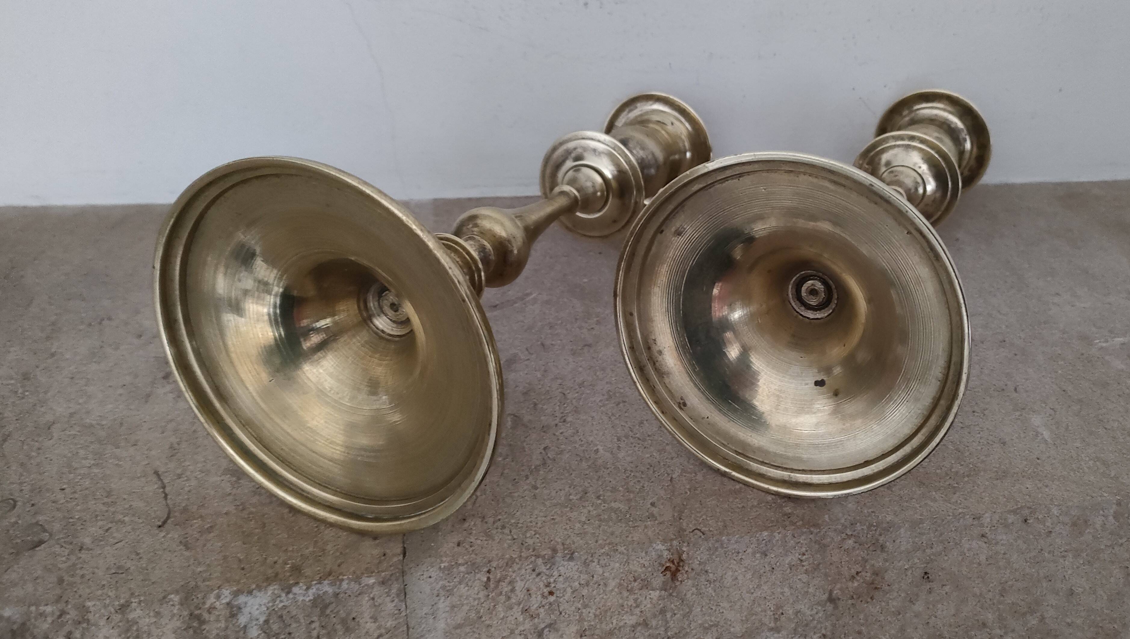 Pair of Toilet Candlesticks - Restoration Period - Early 19th Century - Brass