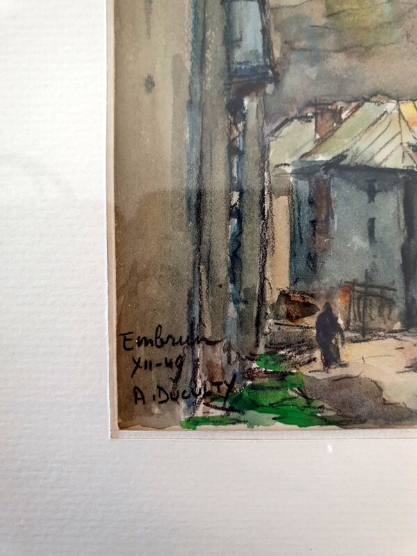 Aquarelle sur papier "Village d'Embrun (05)" Signée en bas à gauche, titré, André Duculty