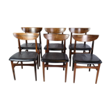 Ensemble de six chaises de table à manger de design danois en palissandre avec cuir noir