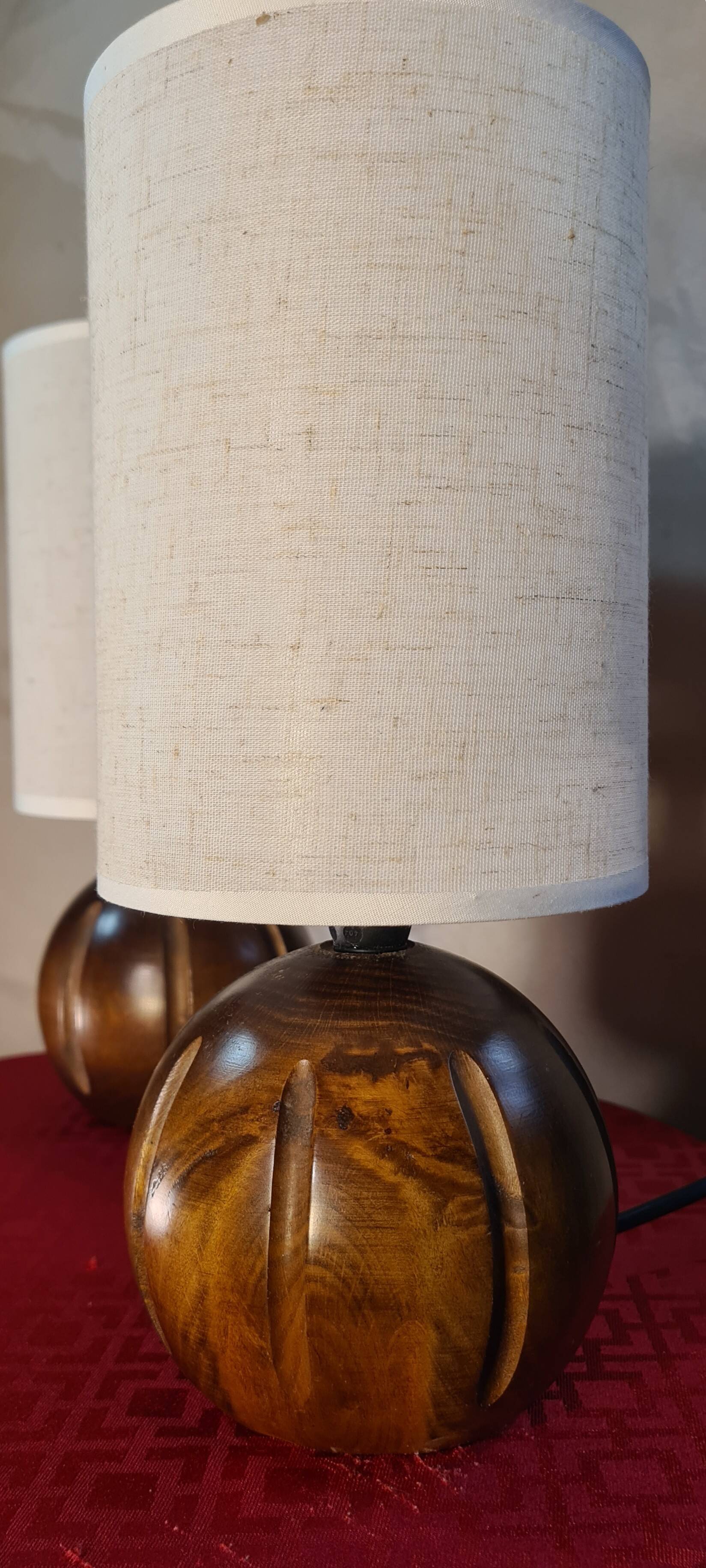 Pair of Scandinavian-style wooden ball lamps