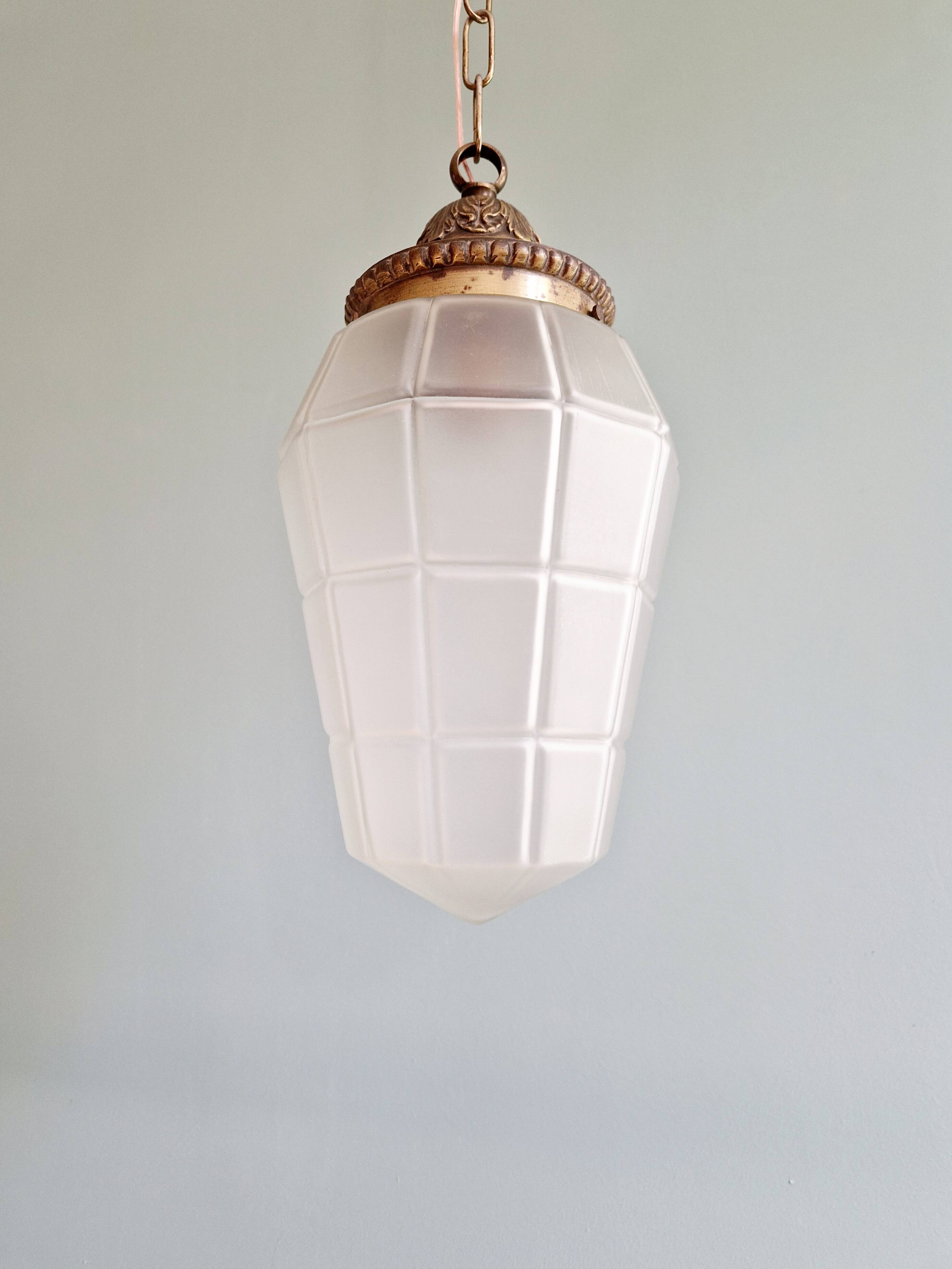 Art Deco pendant light in faceted satin glass, 1920s