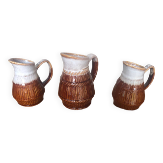 Set of 3 old revol b63 flamed ceramic pitchers 0.25l & 0.5l