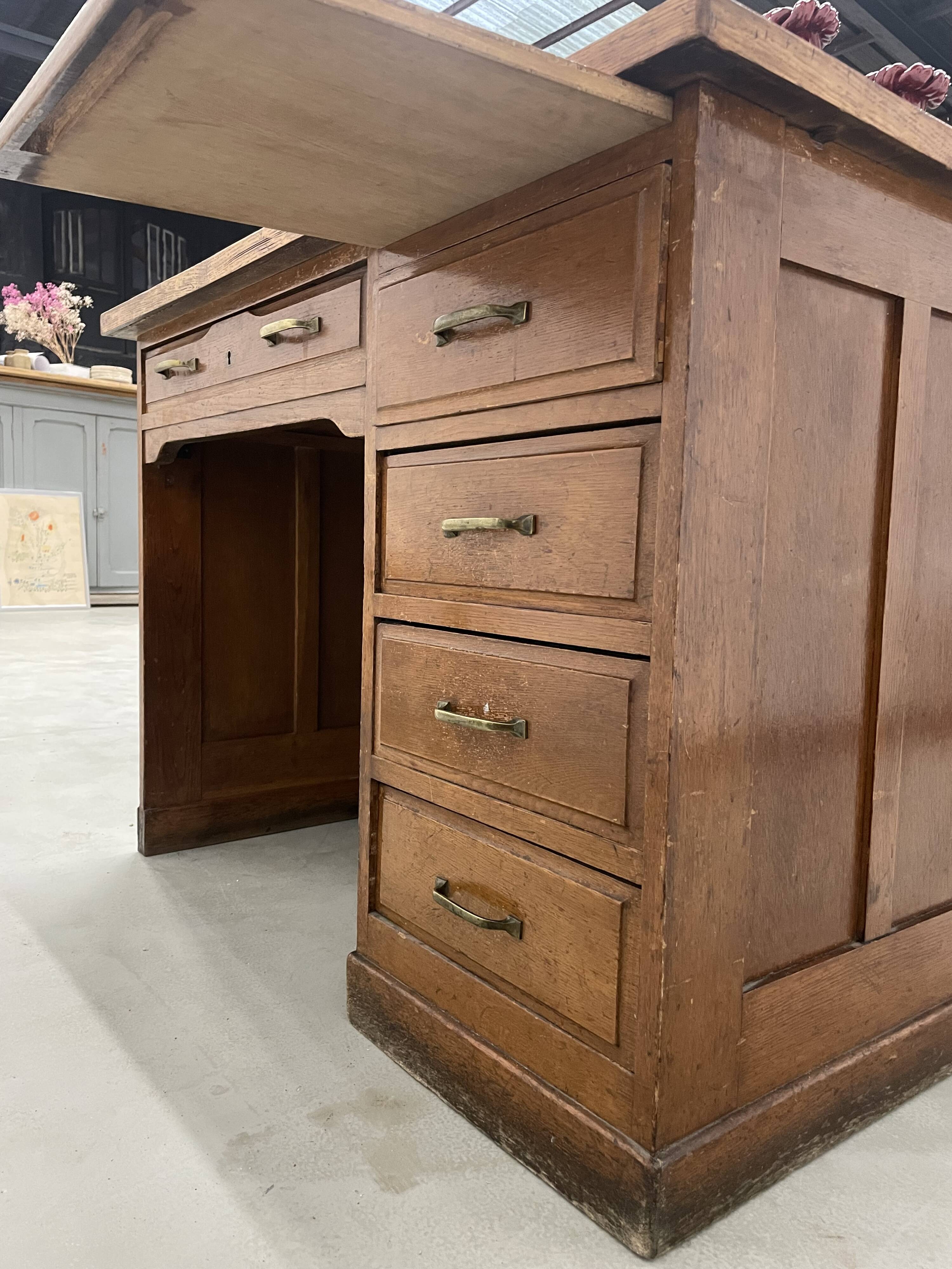 Oak and veneer counter or desk
