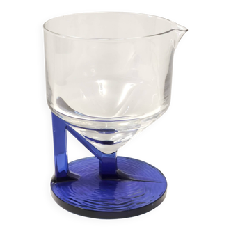 Postmodern transparent and blue glass pitcher, italy