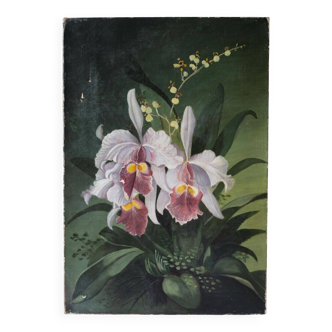 Painting of orchids, flowers, still life bouquet.