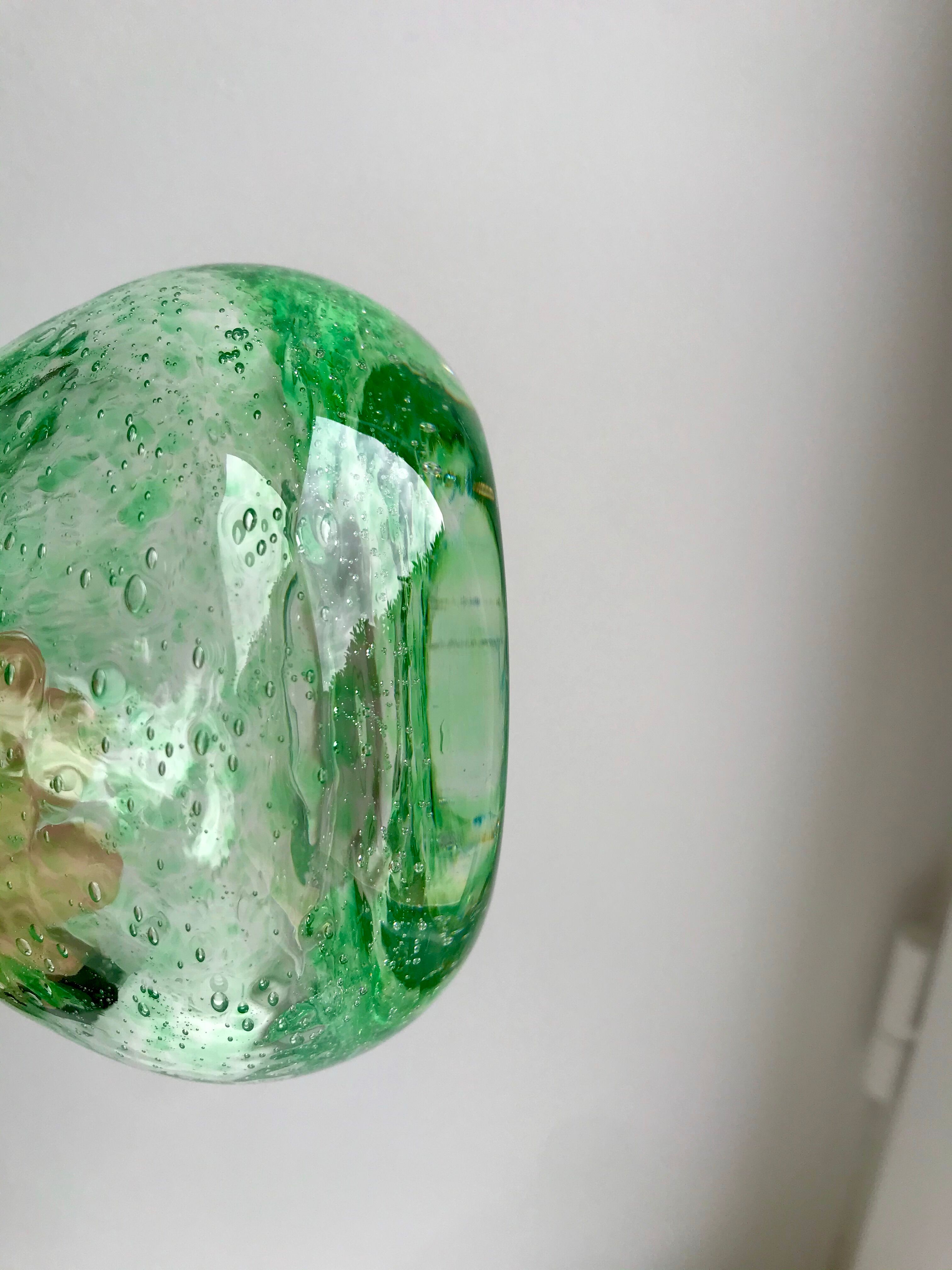 Biot bubbled glass corolla vase signed Riom vert years 60-70