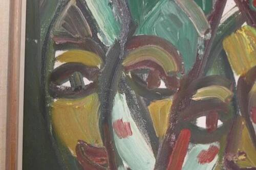 Original Swedish Oil on Canvas “Faces” by Eyvind Olesen Vintage & Framed