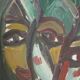Original Swedish Oil on Canvas “Faces” by Eyvind Olesen Vintage & Framed