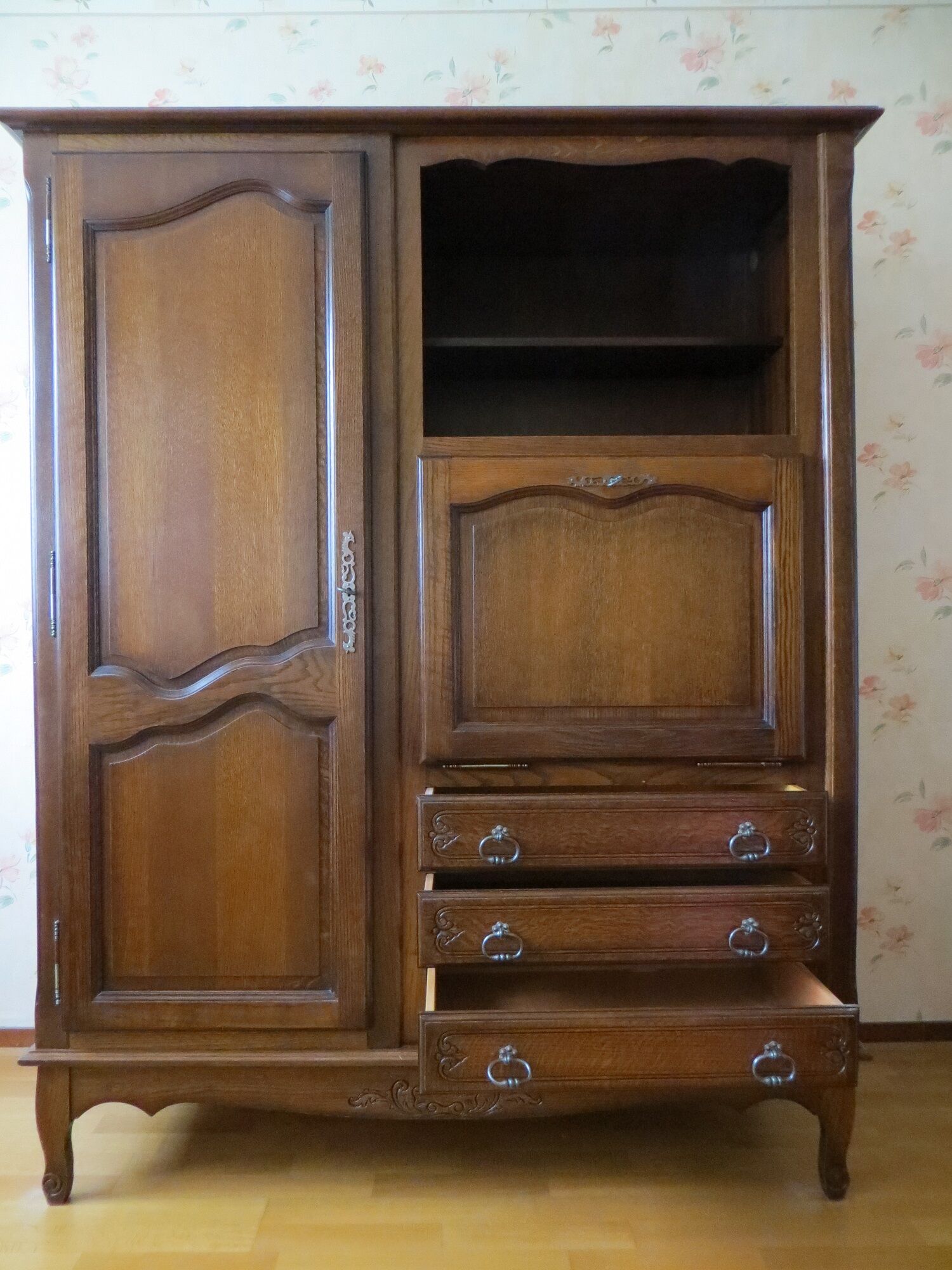 dark oak secretary armoire 1980s style