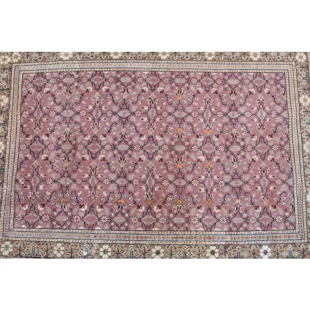 1970s Turkish Oushak Handmade Wool Cotton Pink Area Rug 112x175