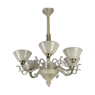 Venetian chandelier in murano glass circa 1940 vetro a reticello