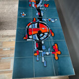 Coffee table in signed ceramic and chromed metal 70s