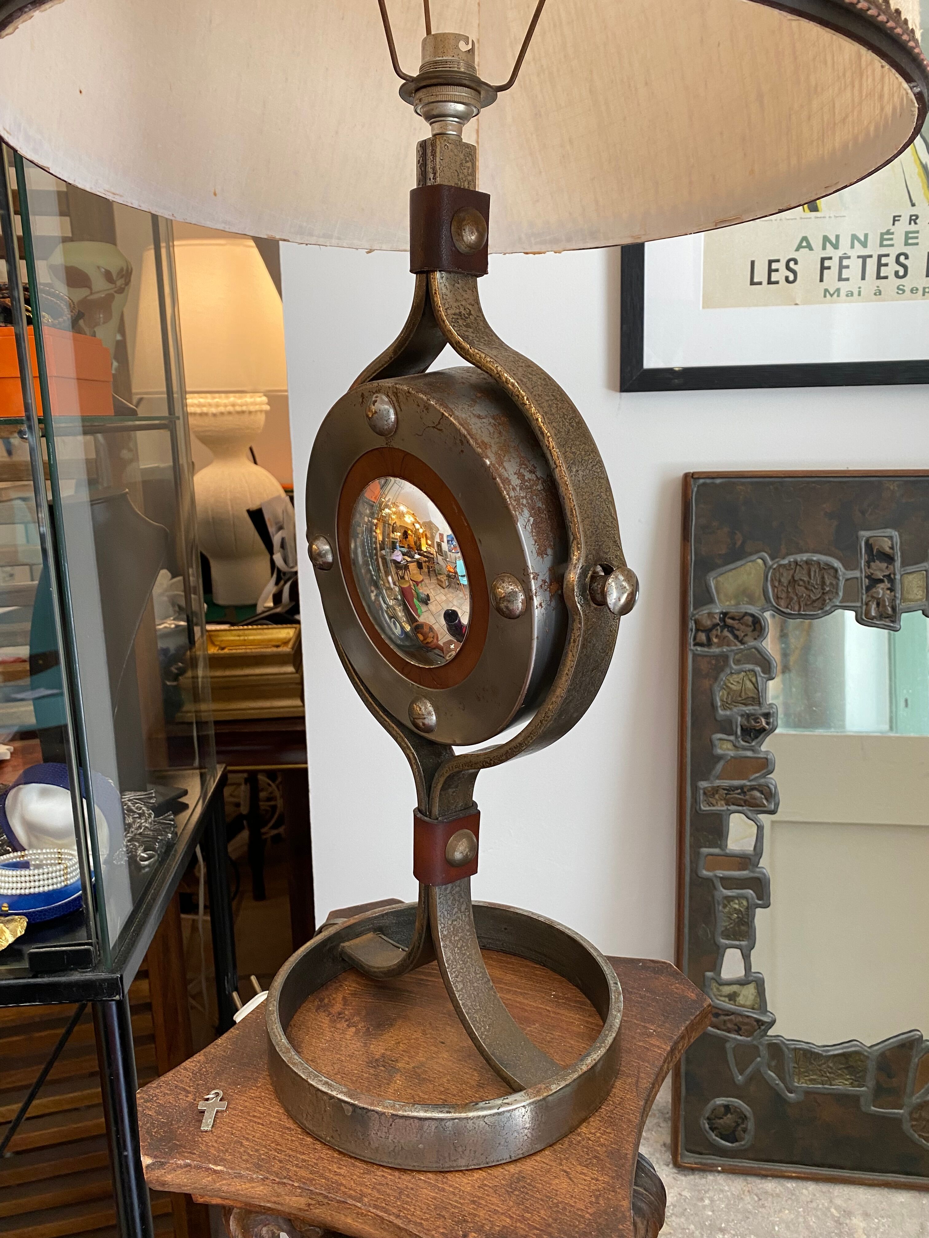 Metal and leather lamp Jean-Pierre Ryckaert