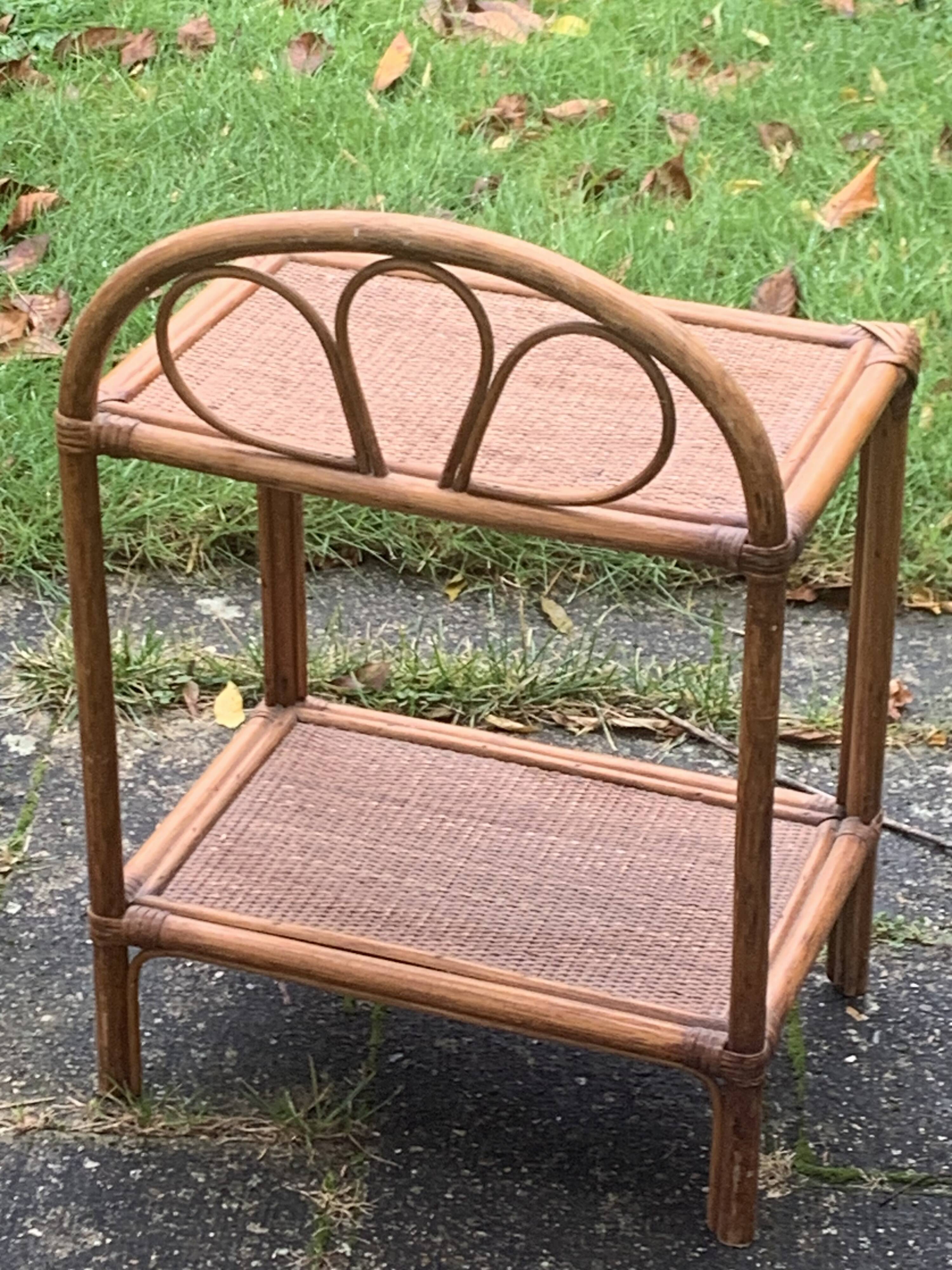 Bedside table, vintage bamboo and rattan shelf