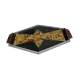 art deco metal mirror tray and fixed under glass