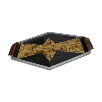 art deco metal mirror tray and fixed under glass