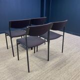 Set of 4 Gijs Van Der Sluis chairs aubergine fabric black steel legs 70s Netherlands