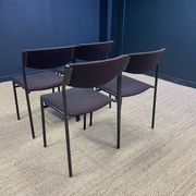 Set of 4 Gijs Van Der Sluis chairs aubergine fabric black steel legs 70s Netherlands