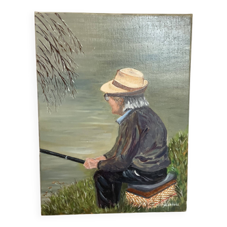 Angler painting oil on canvas signed
