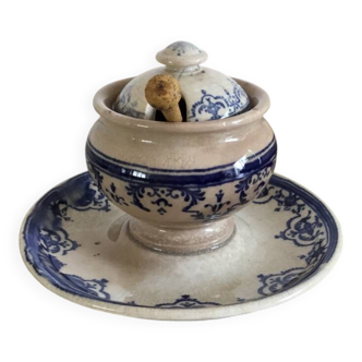 Antique Moustiers earthenware mustard pot