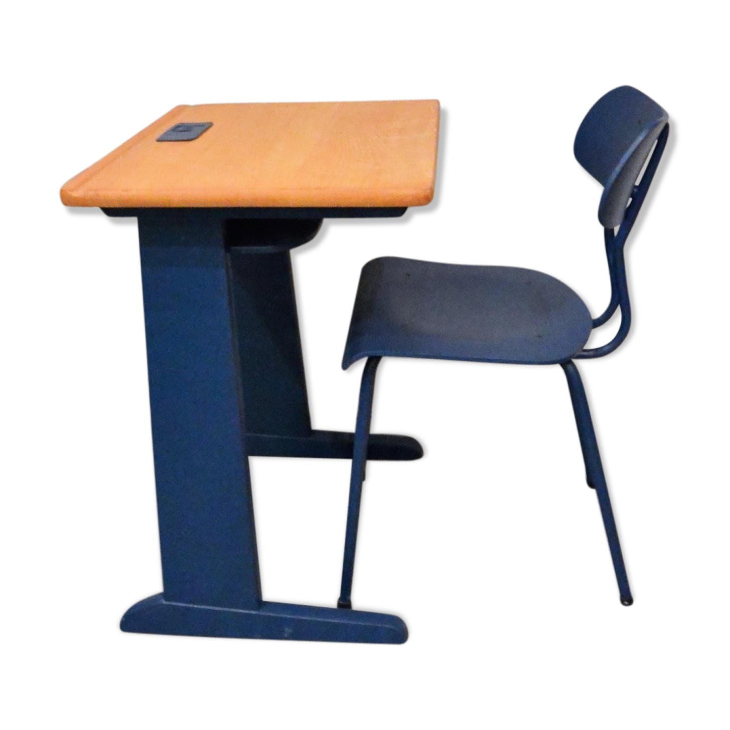 Bureau bois/bleu et chaise
