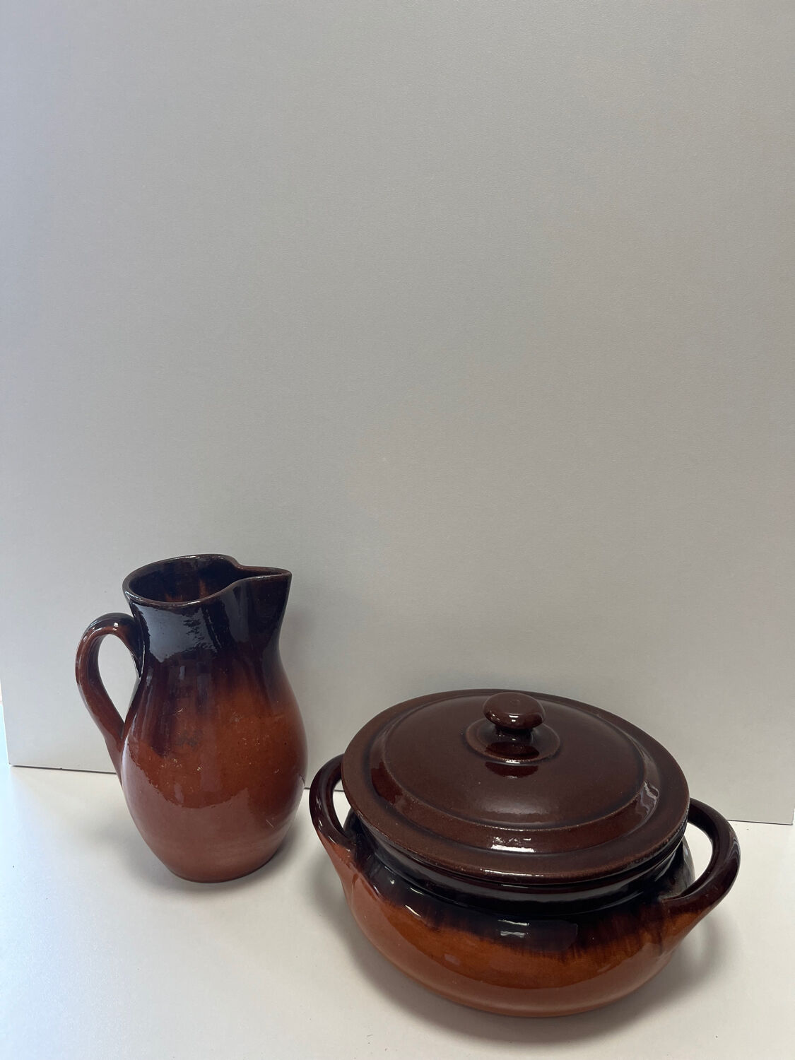 SALERNES enamelled terracotta pot and pitcher 1950
