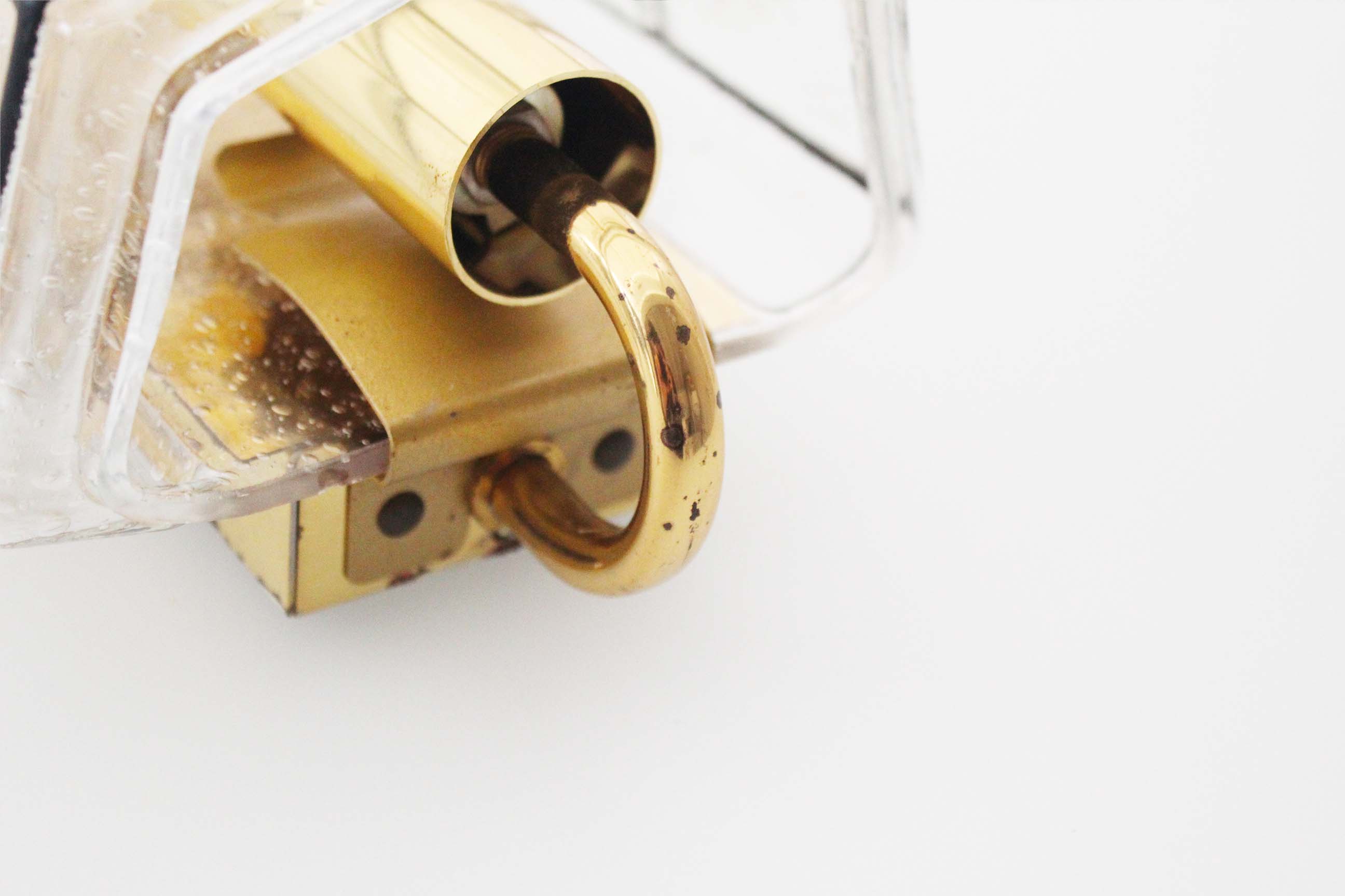 Brass and glass facetted sconce by Glashutte Limburg, Germany 1970's