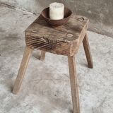 Antique stool rustic side table oak wood