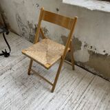 Beech and straw folding chair from the 80s