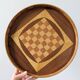 Round checkered tray in marquetry wood, vintage design from the 60s