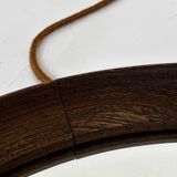 Miroir rond vintage scandinave en bois de wengé avec bracelet en cuir, design années 60