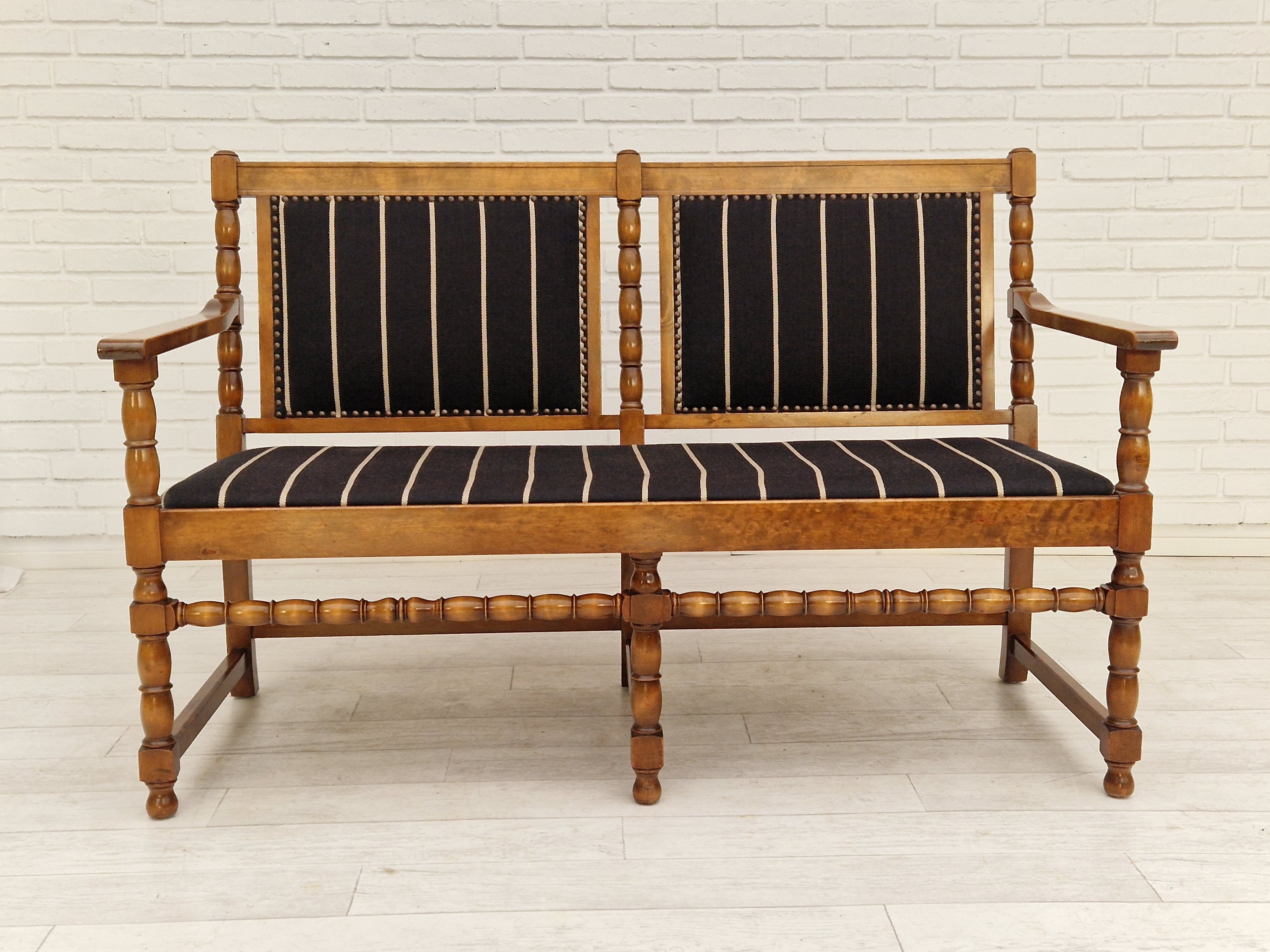 1950s, Scandinavian bench-sofa, ash wood, wool, original condition.