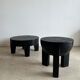 Black mango wood tripod side table with a semi-spherical top, height: 45 cm, diameter: 44 cm.