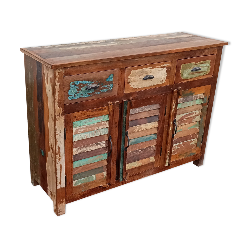 Commode en bois coloré 3 tiroirs et 3 portes | Selency