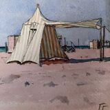Watercolor Painting Seaside Normandy Beach? monogram 1957