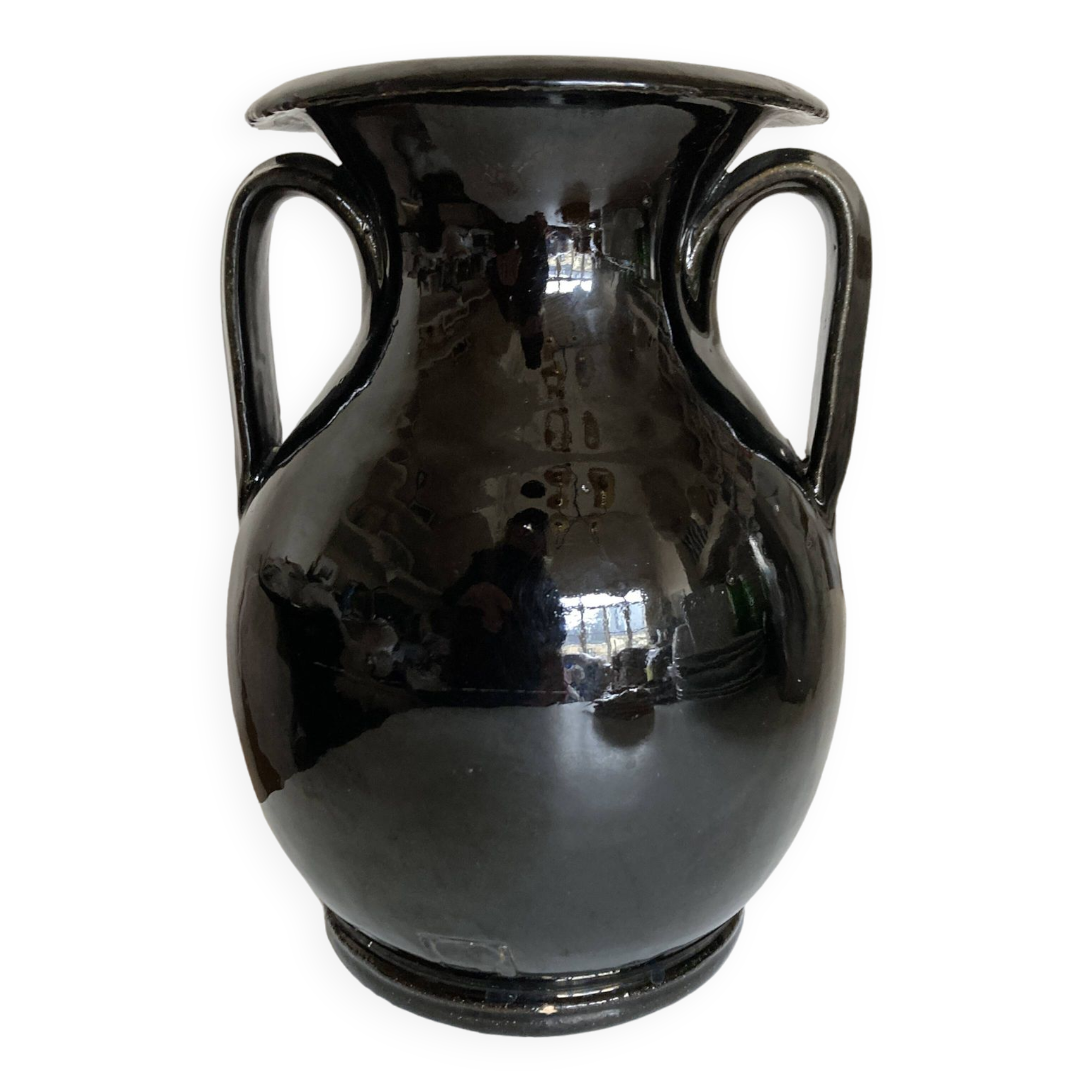 Neo-classical urn vase in black Biot glazed earth 1960