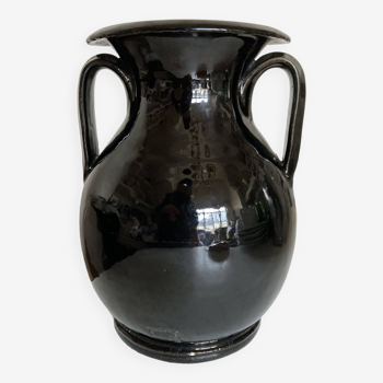 Neo-classical urn vase in black Biot glazed earth 1960