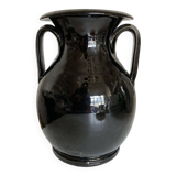 Vase néo classique en terre vernissée de Biot noire 1960