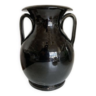 Neo-classical urn vase in black Biot glazed earth 1960