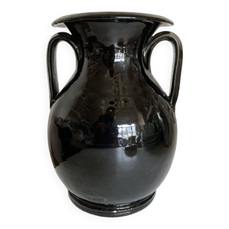 Vase néo classique en terre vernissée de Biot noire 1960