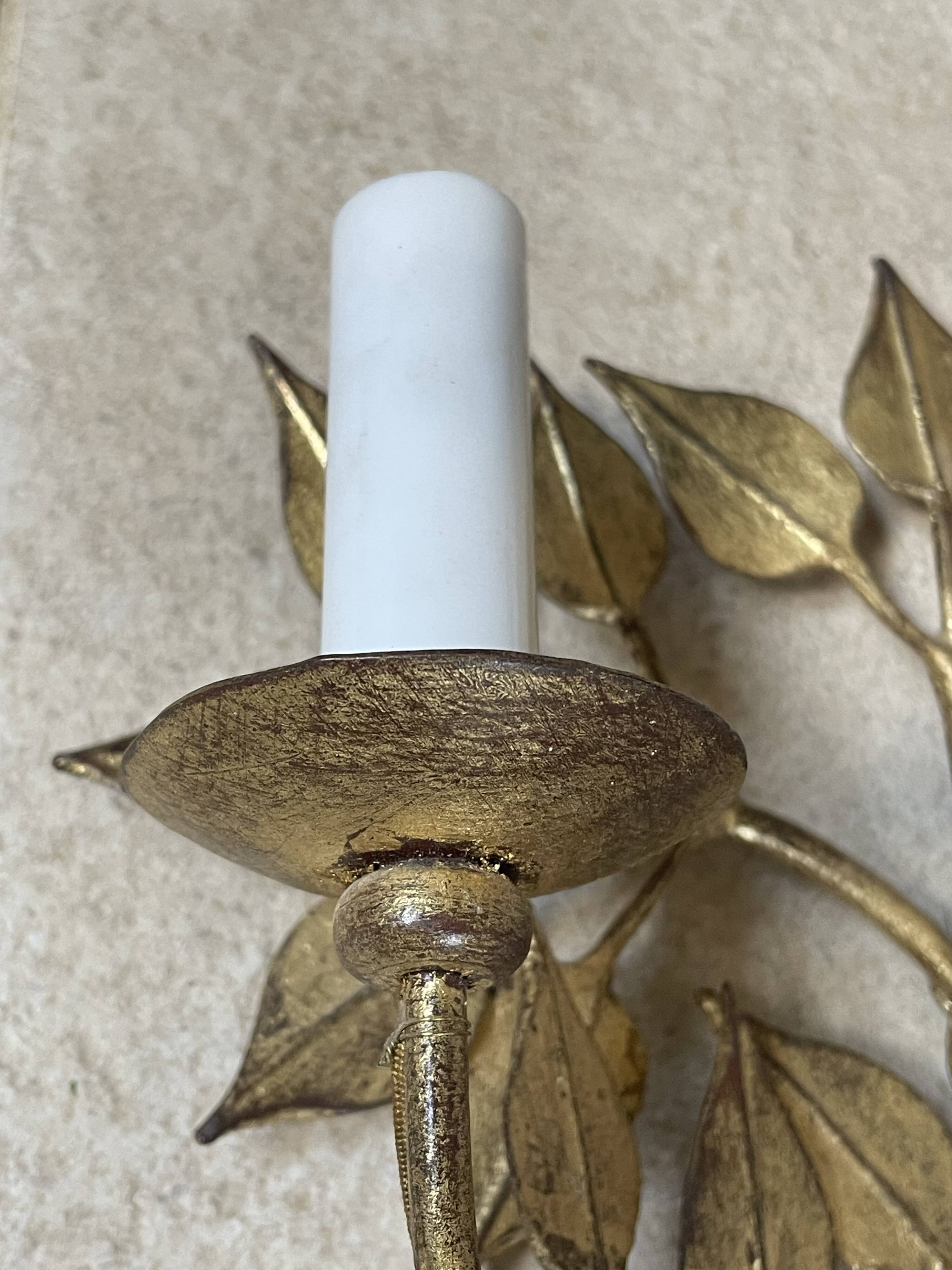 Pair of golden foliage wall lights circa 1960