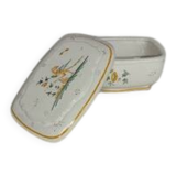 Antique butter dish in faience – Bird decoration – Late 19th / early 20th century